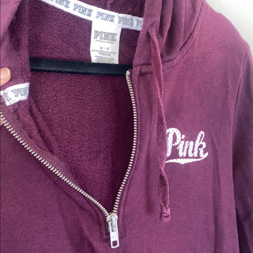🎈PINK Victoria’s Secret Maroon Half-Zip Pullover with hood! - Picture 7 of 8